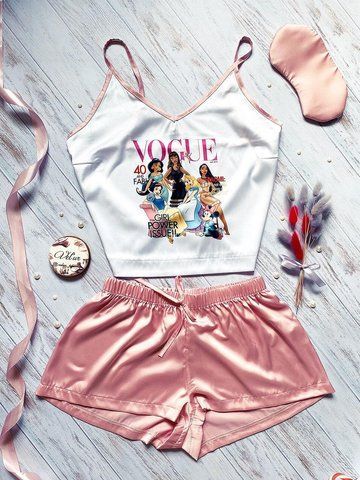 Піжама (шорти та майка) жіноча шовкова з принтом Vogue рожева 1229610798 фото