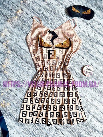 Нічна жіноча шовкова бежева з принтом Fendi 1369501344 фото