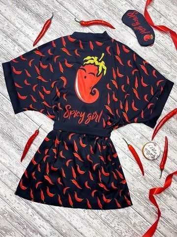 Халат жіночий шовковий з принтом Spicy чорний 1277473520 фото