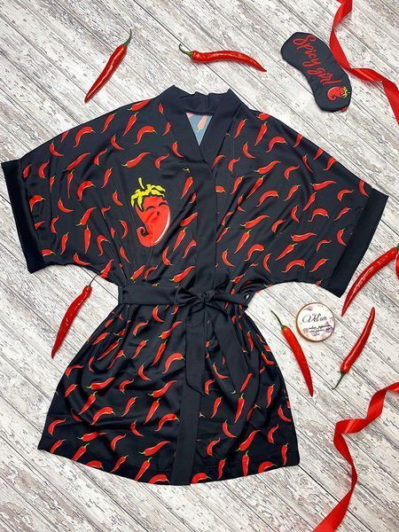 Халат жіночий шовковий з принтом Spicy чорний 1277473520 фото