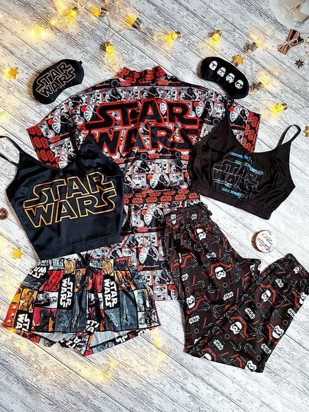 Комплект (піжама 2 шт. і халат) жіночий шовковий з принтом Star Wars чорний 1309790201 фото