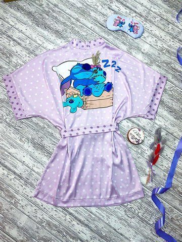 Халат жіночий шовковий із принтом Stitch фіолетовий 1280393256 фото