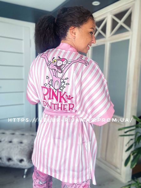 Комплект (піжама та халат) жіночий шовковий з принтом Pink PANTER 1463926678 фото