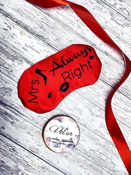 Комплект (піжама та халат) жіночий шовковий з принтом Mrs. Right червоний 1301037853 фото
