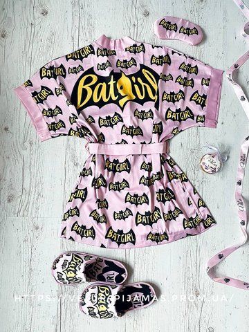 Халат жіночий шовковий із принтом BatGirl рожевий 1463952653 фото