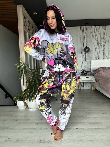 Тепленьке кігурумі з принтом "Teddi Girl&rdquo; сіре для дорослих 2379635345 фото