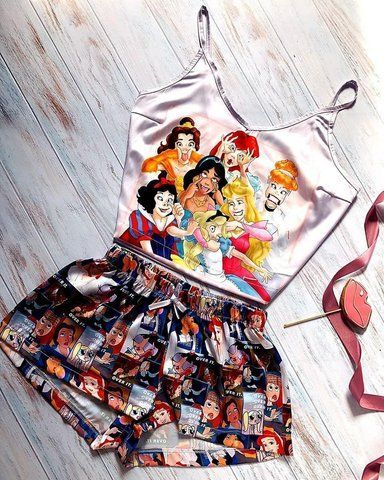 Піжама (шорти та майка) жіноча шовкова з принтом Disney Princess рожева 1234276932 фото
