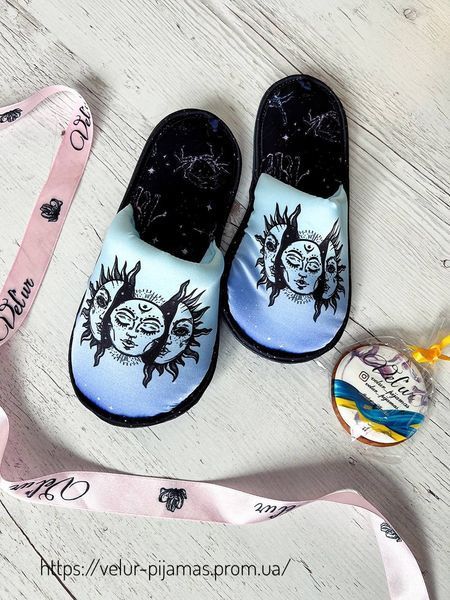 Комплект (піжама і халат) жіночий шовковий з принтом Sun&Moon синій 1627259776 фото