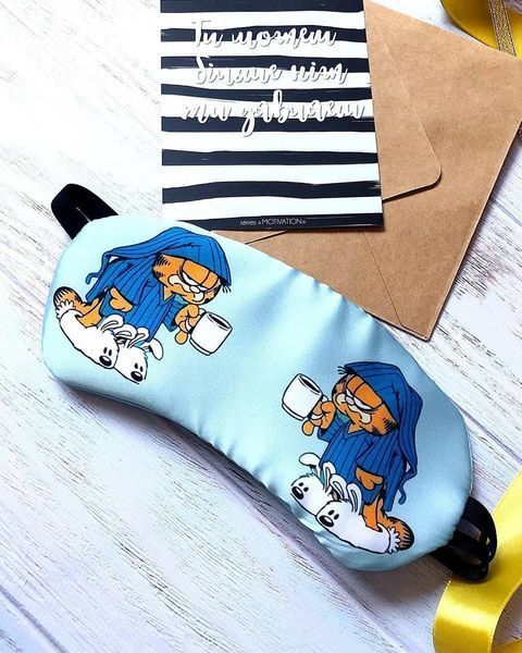Піжама (шорти та майка) жіноча шовкова з принтом Garfield блакитна 1234283433 фото