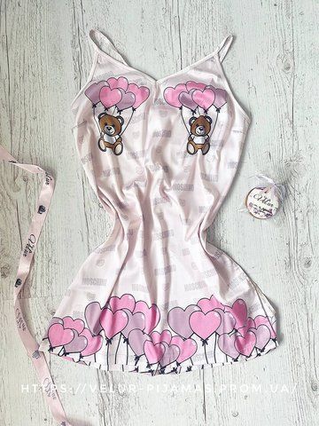Нічна жіноча шовкова з принтом Teddy бежева 1476587430 фото