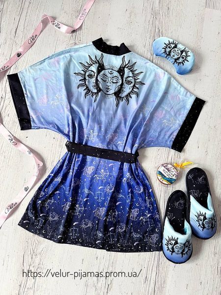 Халат жіночий шовковий з принтом Sun&Moon синій 1627270114 фото