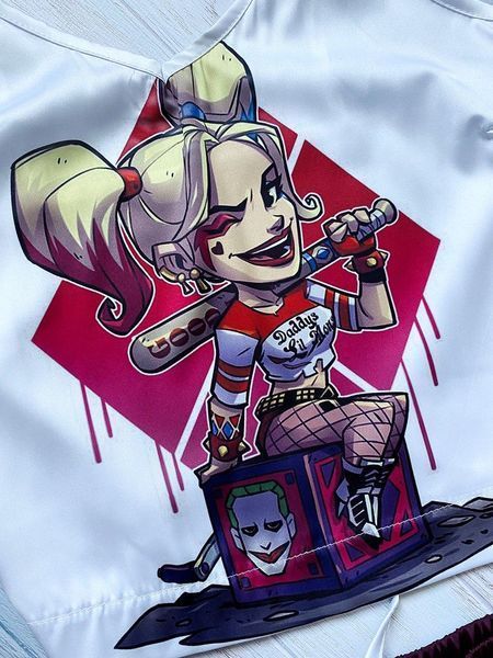 Піжама (шорти та майка) жіноча шовкова з принтом Harley Quinn бордова 1252004043 фото