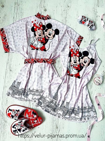 Нічна жіноча шовкова з принтом Mickey Mouse рожева 1584857566 фото