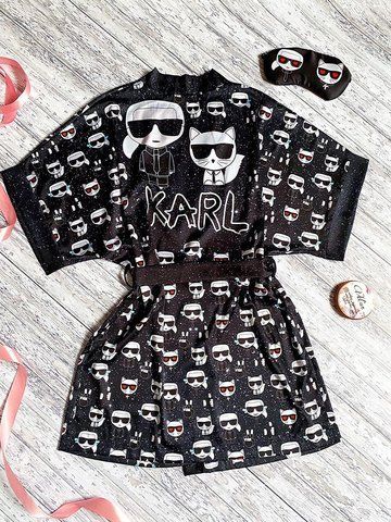 Халат жіночий шовковий із принтом Karl чорний 1301657947 фото