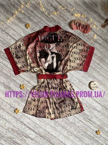 Халат жіночий шовковий із принтом Vogue бежевий 1353652827 фото