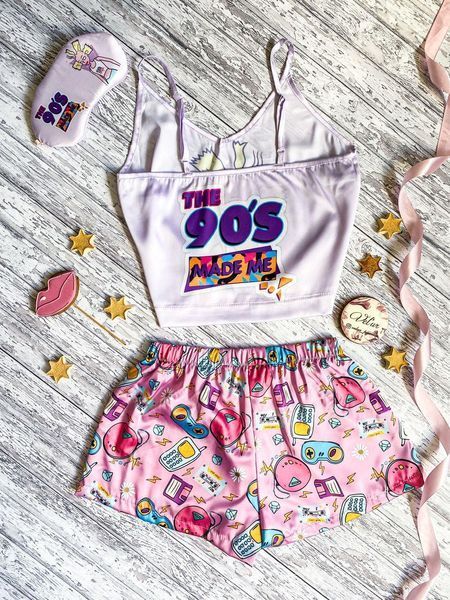 Піжама (шорти та майка) жіноча шовкова з принтом 90's рожева 1252824162 фото
