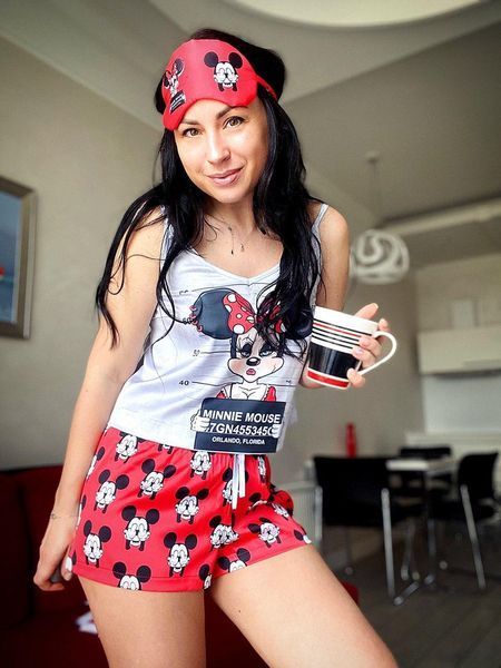 Піжама (шорти та майка) жіноча шовкова з принтом Minnie Mouse червона 1231616796 фото