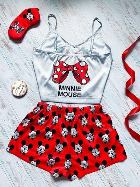 Піжама (шорти та майка) жіноча шовкова з принтом Minnie Mouse червона 1231616796 фото