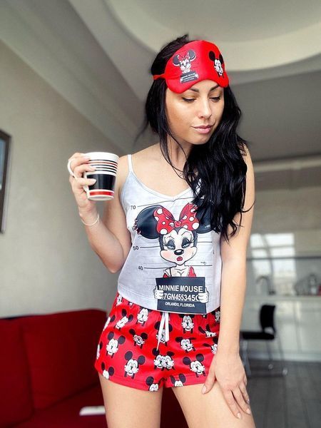 Піжама (шорти та майка) жіноча шовкова з принтом Minnie Mouse червона 1231616796 фото