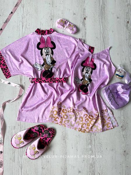 Халат жіночий шовковий з принтом Minnie Mouse, рожевий 1896763401 фото