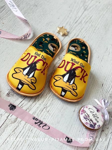 Комплект (піжама та халат) жіночий шовковий з принтом Duck жовтий 1462755349 фото