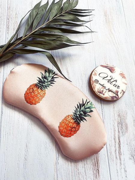 Піжама (шорти та майка) жіноча шовкова з принтом Pineapple бежева 1230378025 фото